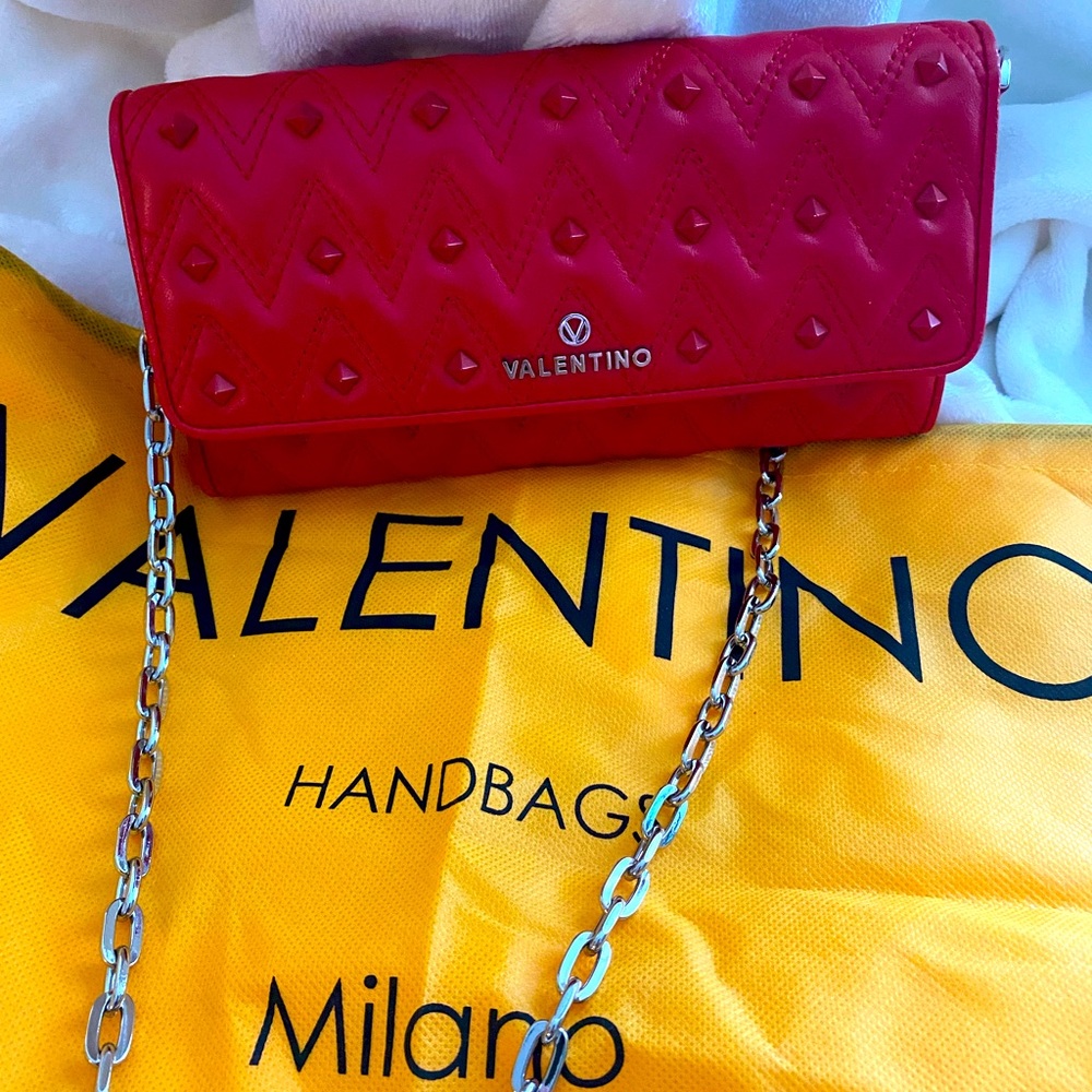 Valentino red chain leather clutch/ wallet. Authentic!
